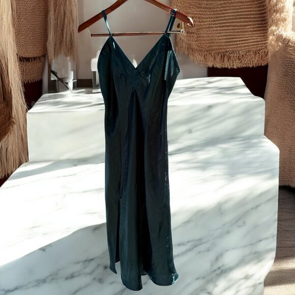 Vintage Inner Most Green Midi Slip Dress Size Medium Front Slits Night Dress Y2K - Picture 4 of 13